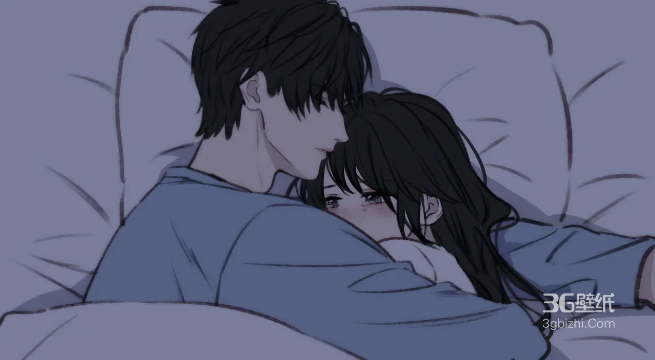 动漫情侣·温柔相拥 唯美插画 治愈系宽屏电脑壁纸1