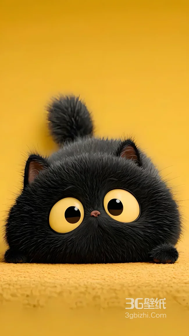 萌系黑毛猫咪·圆眼蓬松 治愈风手机壁纸精选1