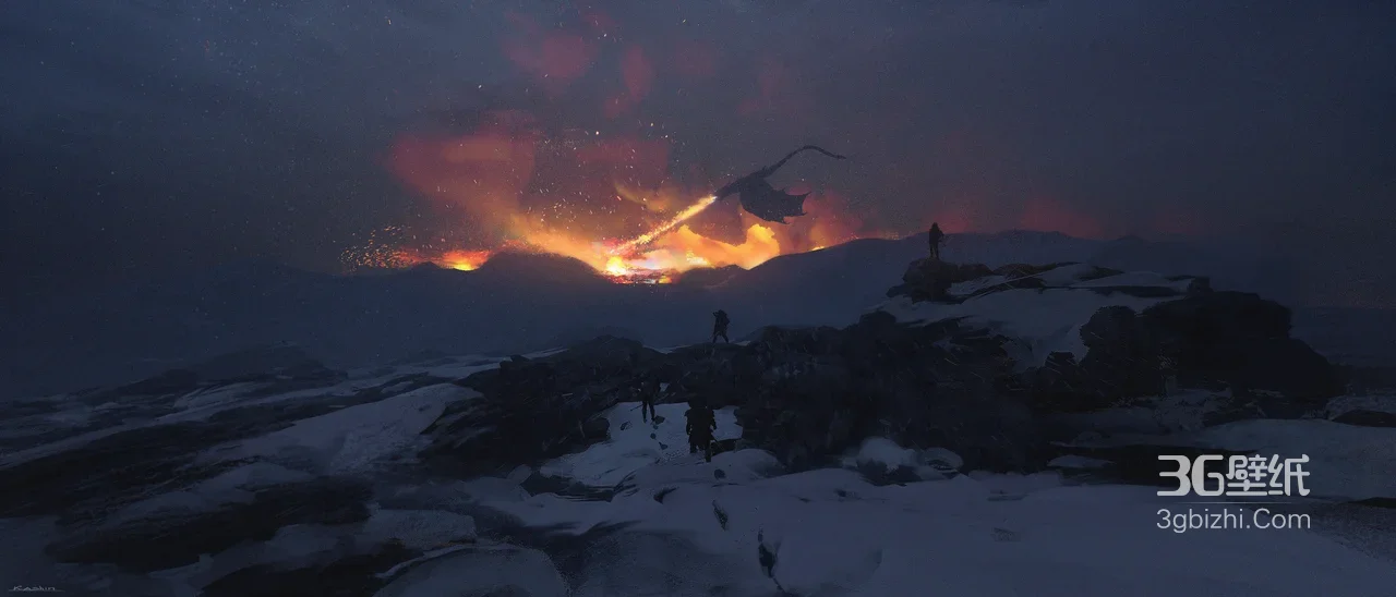 雪地探险者·火龙爆发暗黑写实影视电脑壁纸1