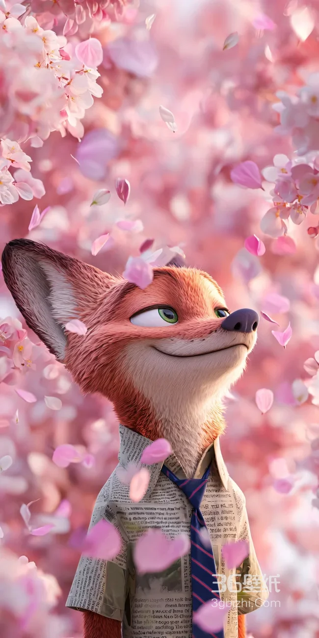 尼克·王尔德·唯美樱花场景·疯狂动物城治愈系手机壁纸1