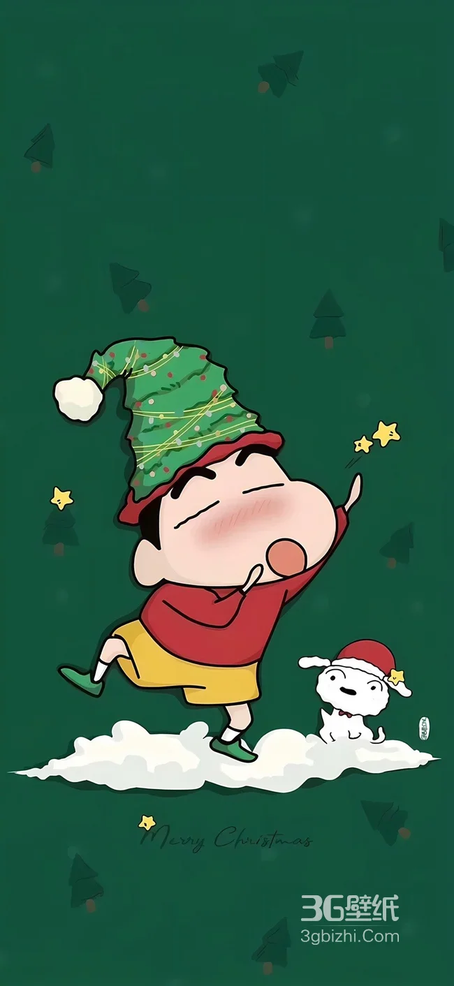 蜡笔小新·圣诞树帽 日漫卡通圣诞风手机壁纸1