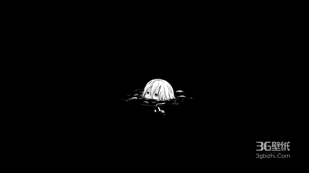 白发动漫角色水中浮现 暗黑孤寂风 高人气暗黑系桌面背景1