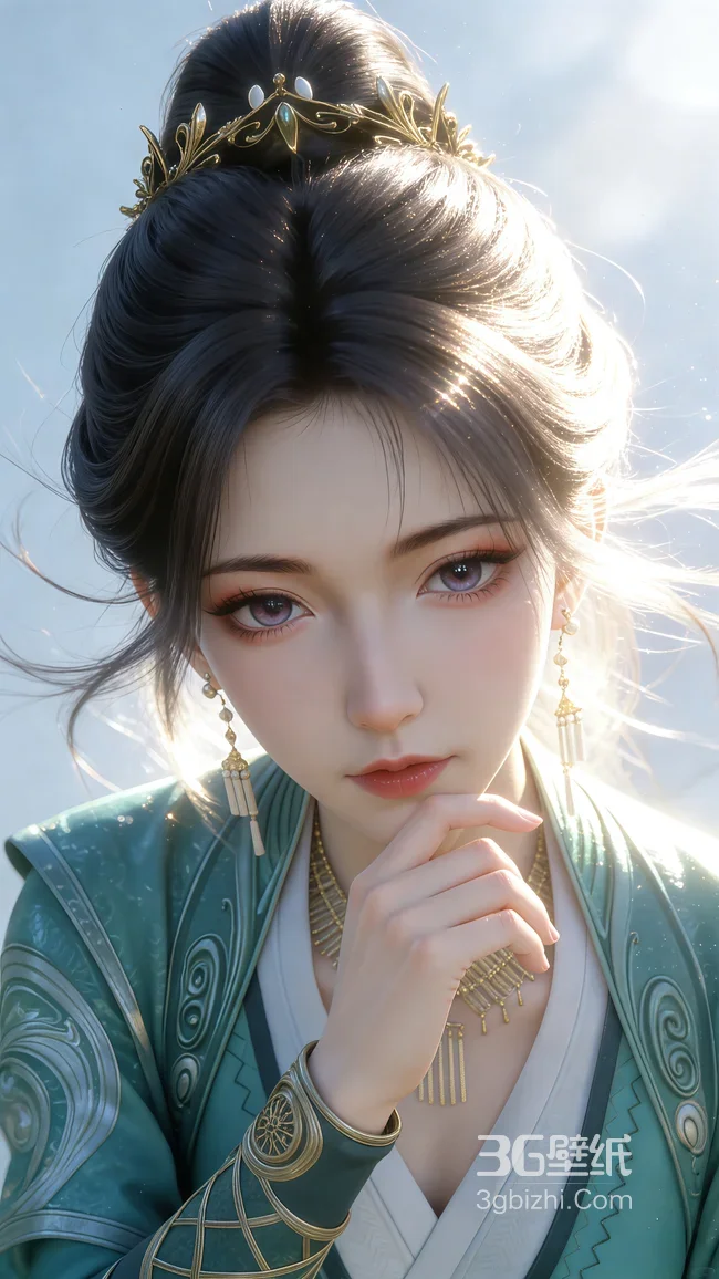 慕沛灵·绿衣金饰 唯美国漫游戏壁纸 古风手机壁纸1