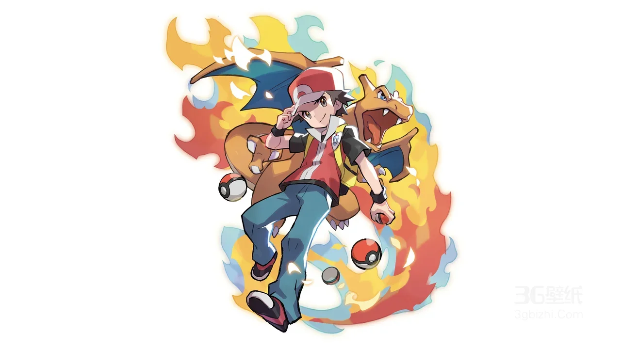 赤红·喷火龙火焰伴身 二次元宝可梦高清电脑壁纸1