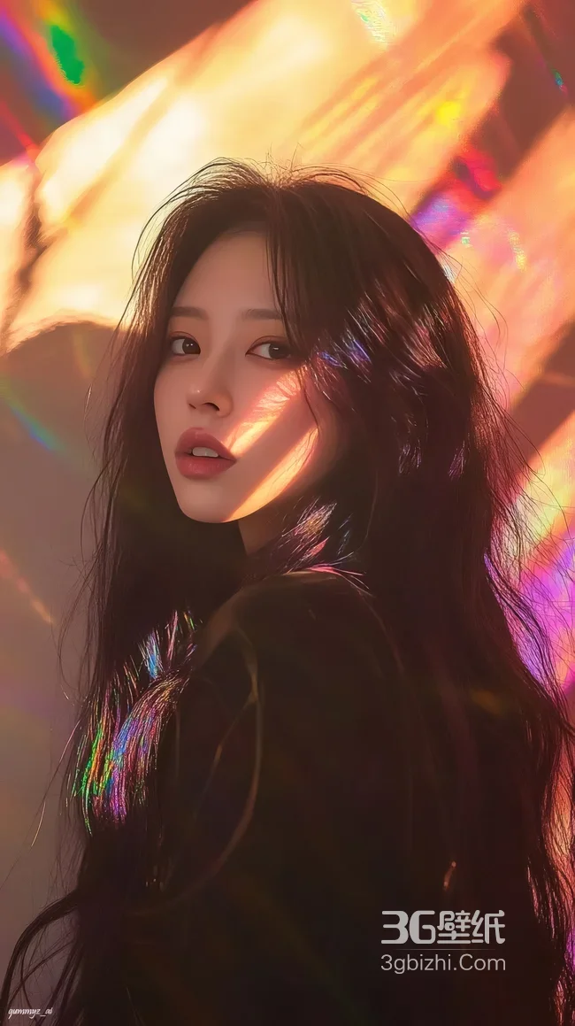长发少女·炫光氛围·唯美写实原创手机壁纸（高热度：炫光少女壁纸）1