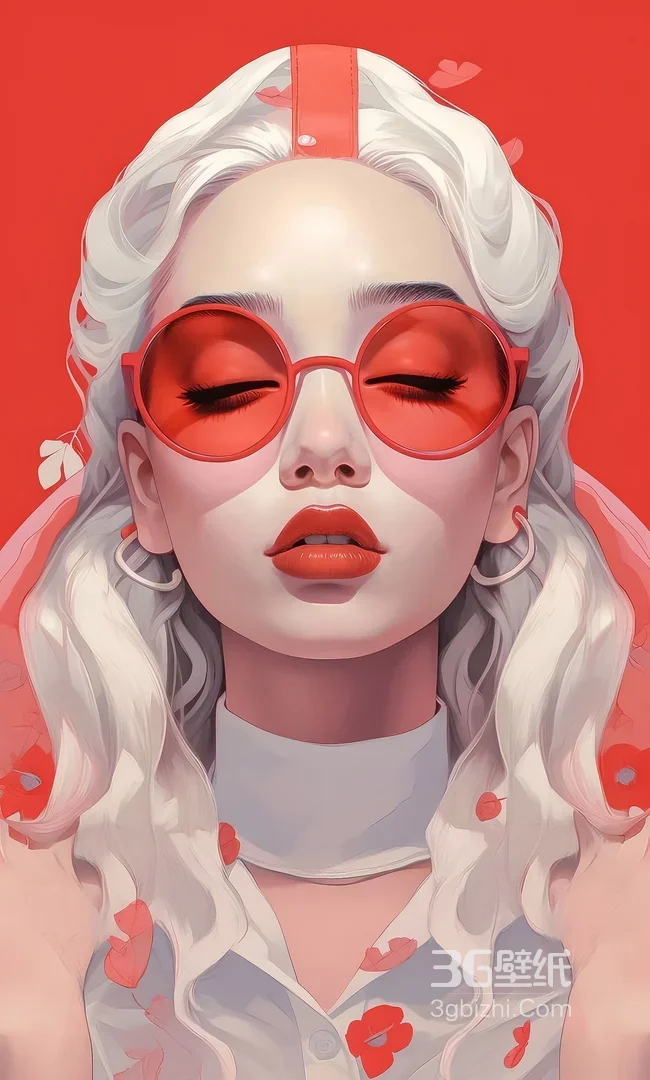 白发红镜少女·唯美插画风 个性手机壁纸1