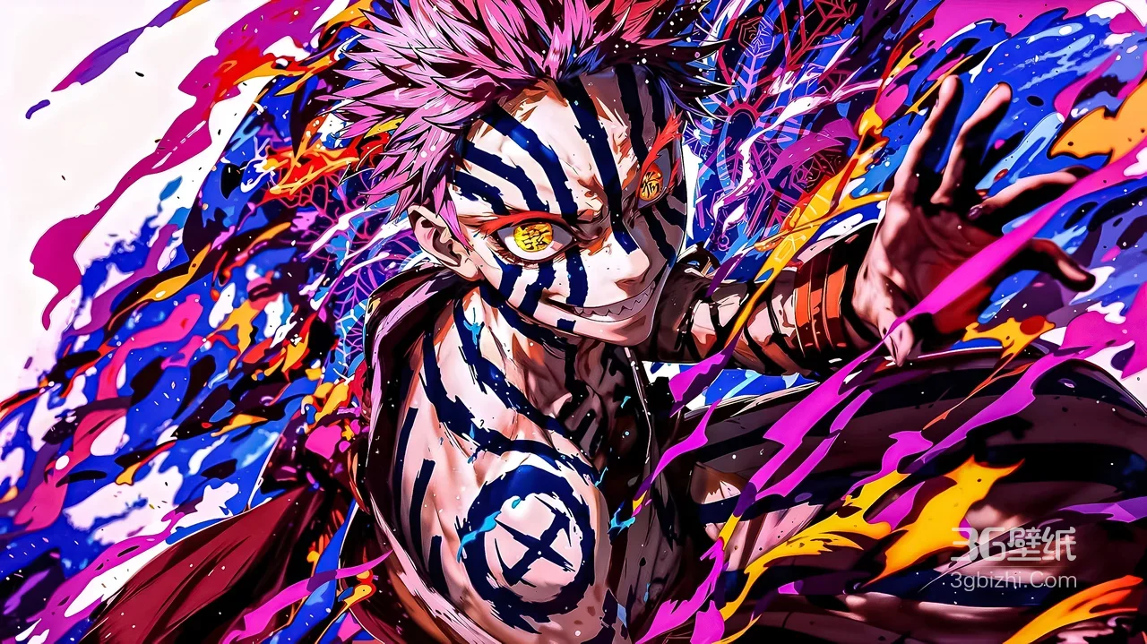 两面宿傩·咒纹燃绽 咒术回战炫彩泼墨动漫壁纸 高燃战斗壁纸1