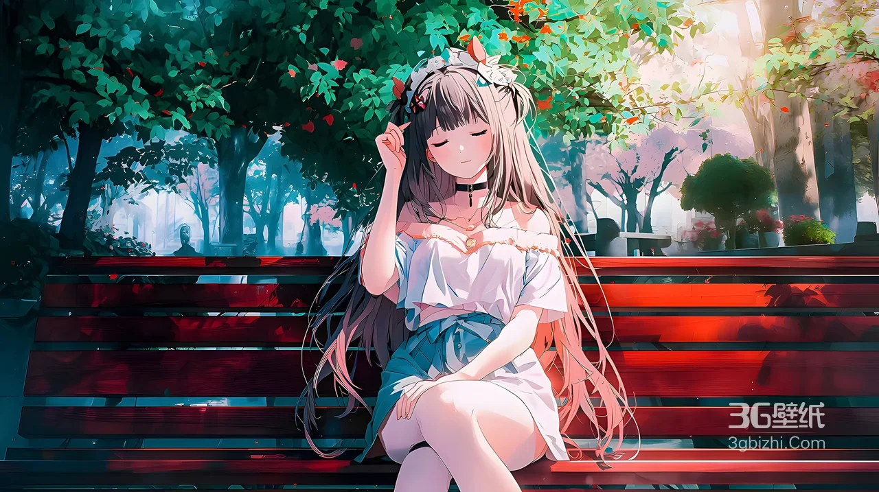 二次元女孩·林间小憩 唯美宽屏电脑壁纸1
