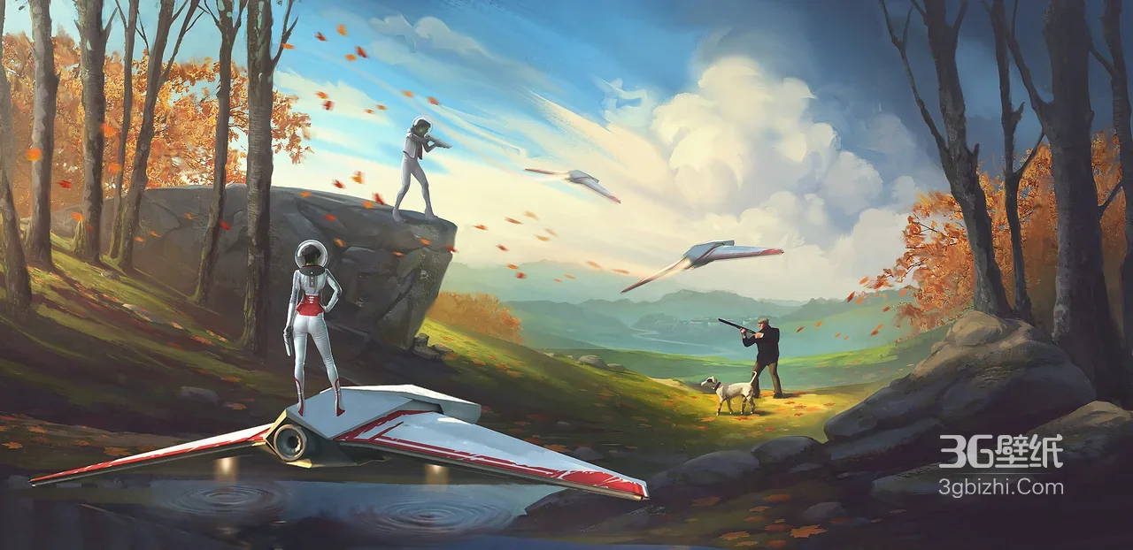 科幻宇航员邂逅狩猎者·秋日森林宽屏车机壁纸1