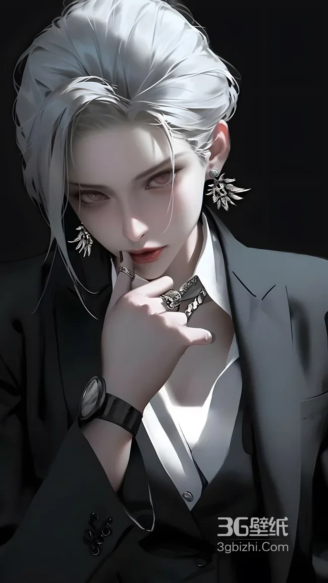 银发西装帅哥·暗黑冷峻风原创CG 禁欲系职场精英手机壁纸1