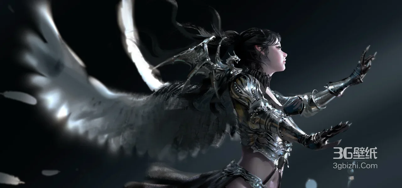 暗黑魔幻盔甲羽翼女战士 游戏风电脑宽屏壁纸1