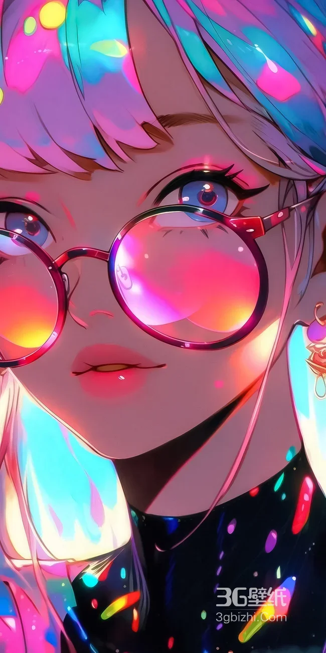 赛博朋克炫彩二次元少女·原创插画 高饱和霓虹手机壁纸1