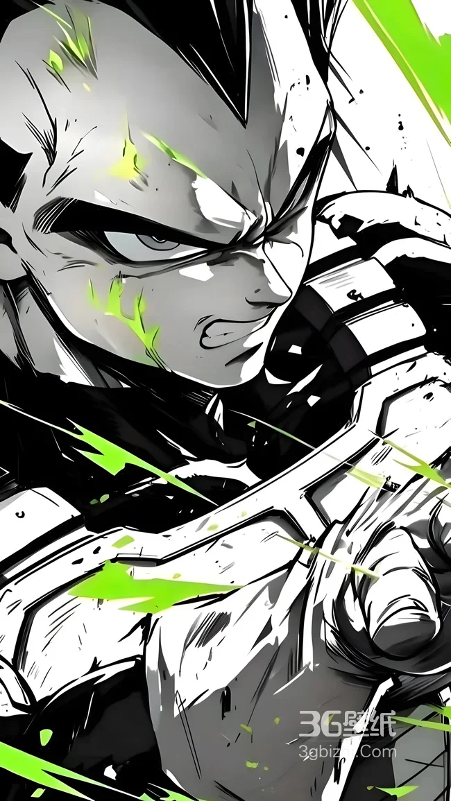 贝吉塔·能量迸发 黑白漫画风 龙珠动漫高燃手机壁纸1