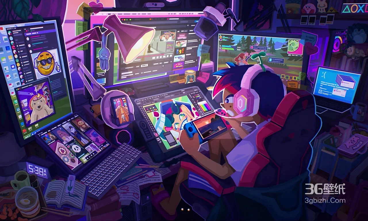 数字创作者多屏创作游戏 赛博朋克风电脑壁纸1