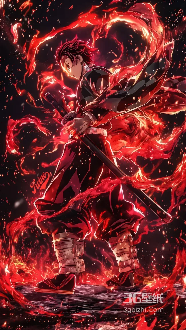 灶门炭治郎·火焰缠绕 日式动漫《鬼灭之刃》热血壁纸（高热度手机壁纸）1