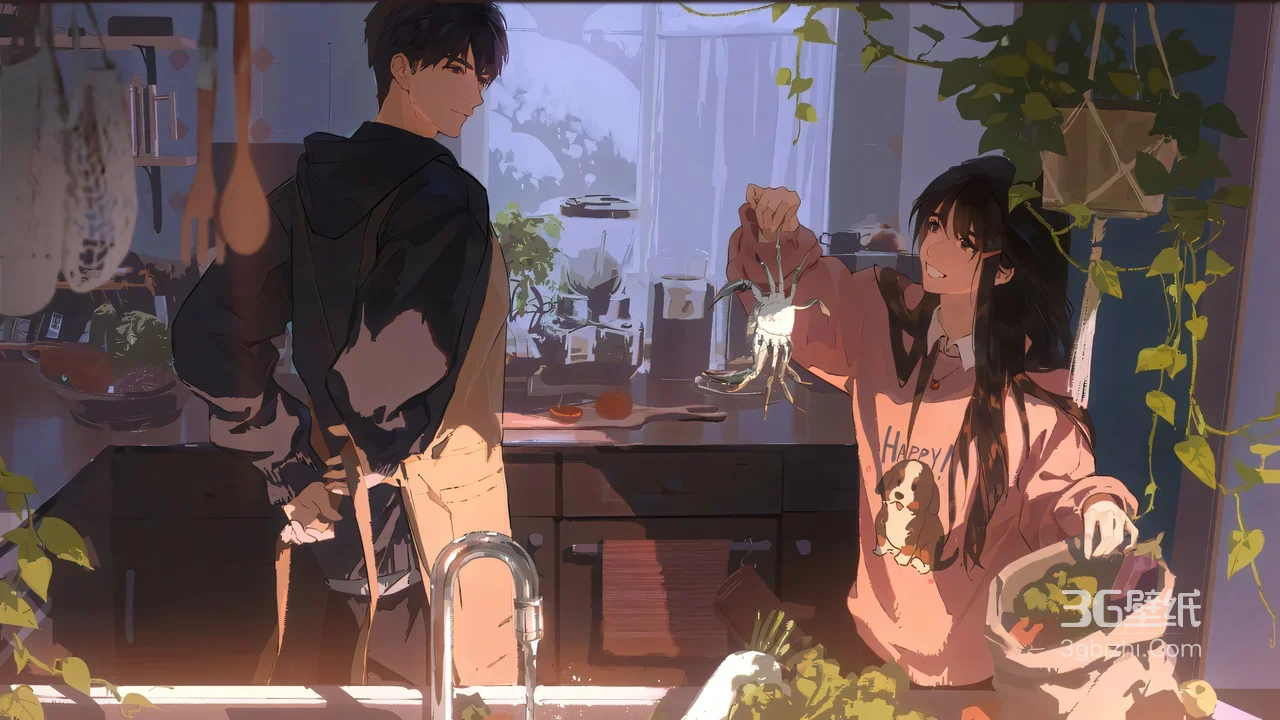 情侣厨房互动·国漫治愈风 温馨日常电脑壁纸精选1