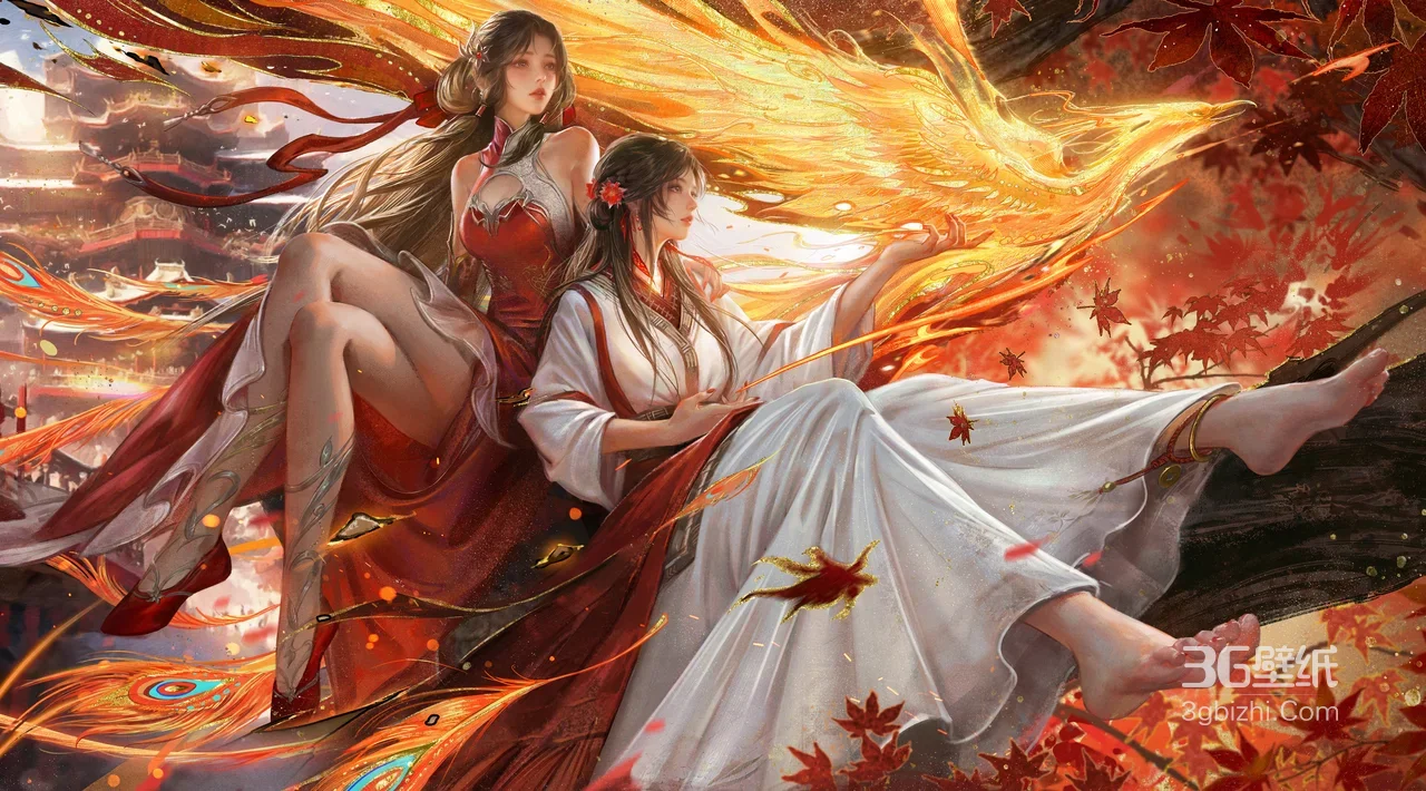 双古风女子·凤凰焰舞 国风唯美仙侠宽屏电脑壁纸1