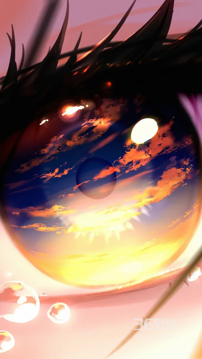 动漫眼眸倒映落日云海·唯美二次元梦幻手机壁纸1