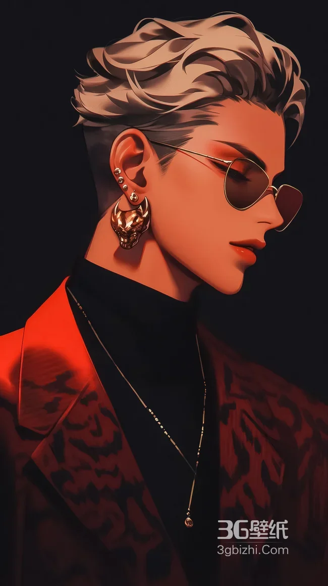 潮酷帅哥·暗黑奢华风（豹纹西装/骷髅耳饰/墨镜）潮男穿搭手机壁纸1