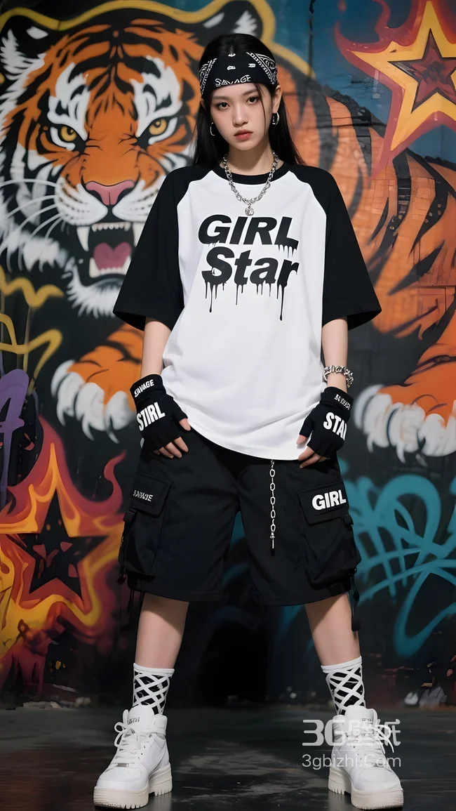 潮流女孩·街头潮酷（涂鸦老虎）GIRL Star穿搭壁纸1
