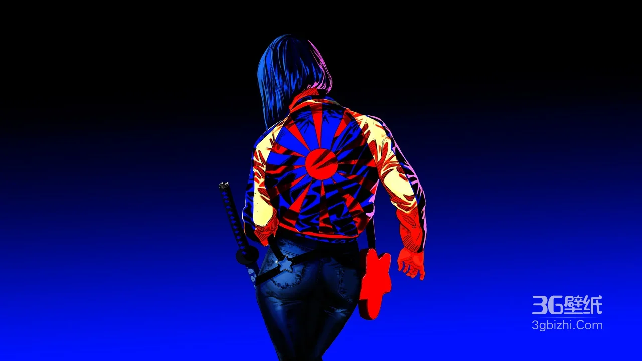 赛博朋克女武士·旭日纹夹克武士刀飞镖 宽屏电脑壁纸1