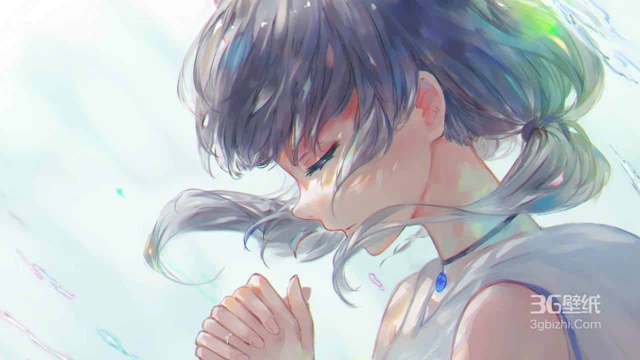 二次元少女·合十祈祷 唯美原创插画宽屏电脑壁纸推荐1