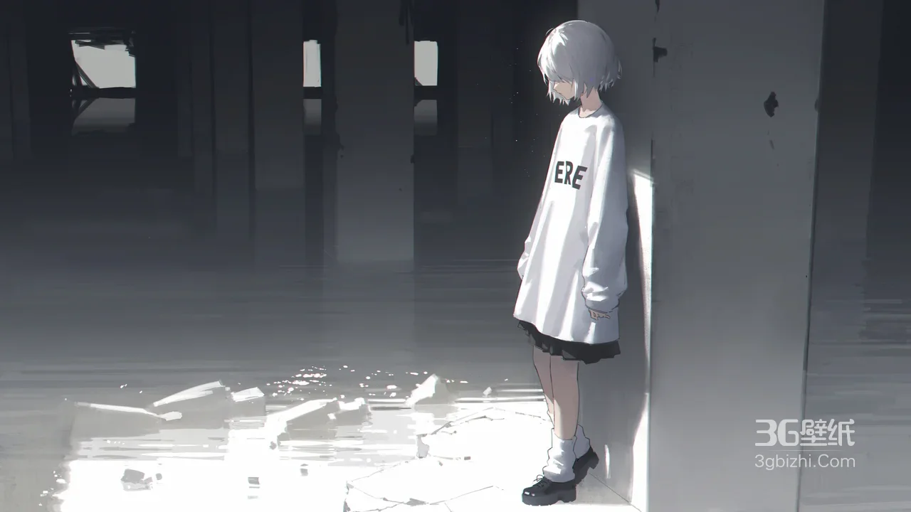 白发少女·暗黑废弃空间 原创插画 高人气电脑壁纸1