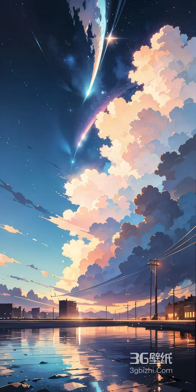 城市黄昏流星云海·唯美二次元风手机壁纸（高热度壁纸）1