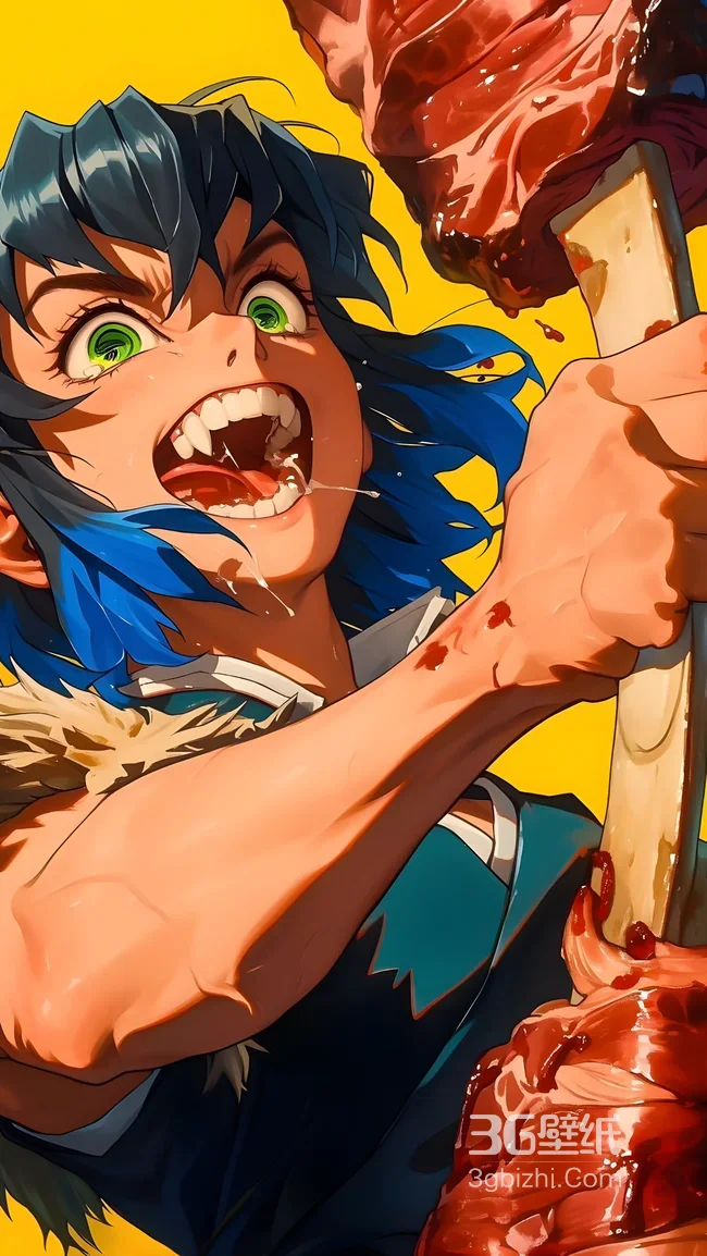 嘴平伊之助·狂气进食 日漫写实风 鬼灭之刃同人壁纸（热血动漫角色壁纸）1