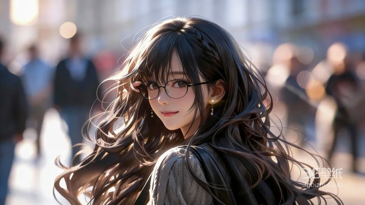 长发眼镜少女·唯美写实风 AI绘画电脑壁纸1