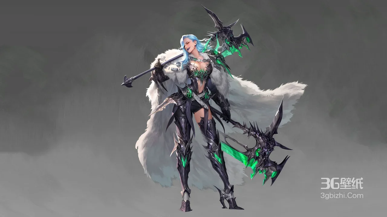 暗黑奇幻风游戏女战神·双斧铠甲白毛 高人气游戏壁纸1