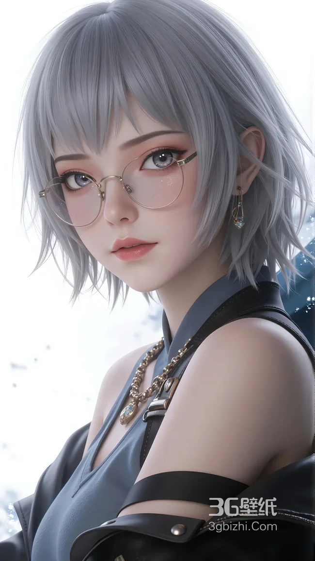 银发眼镜少女白老板·白月魁·写实拟真风·精致穿搭 高质感虚拟偶像壁纸1