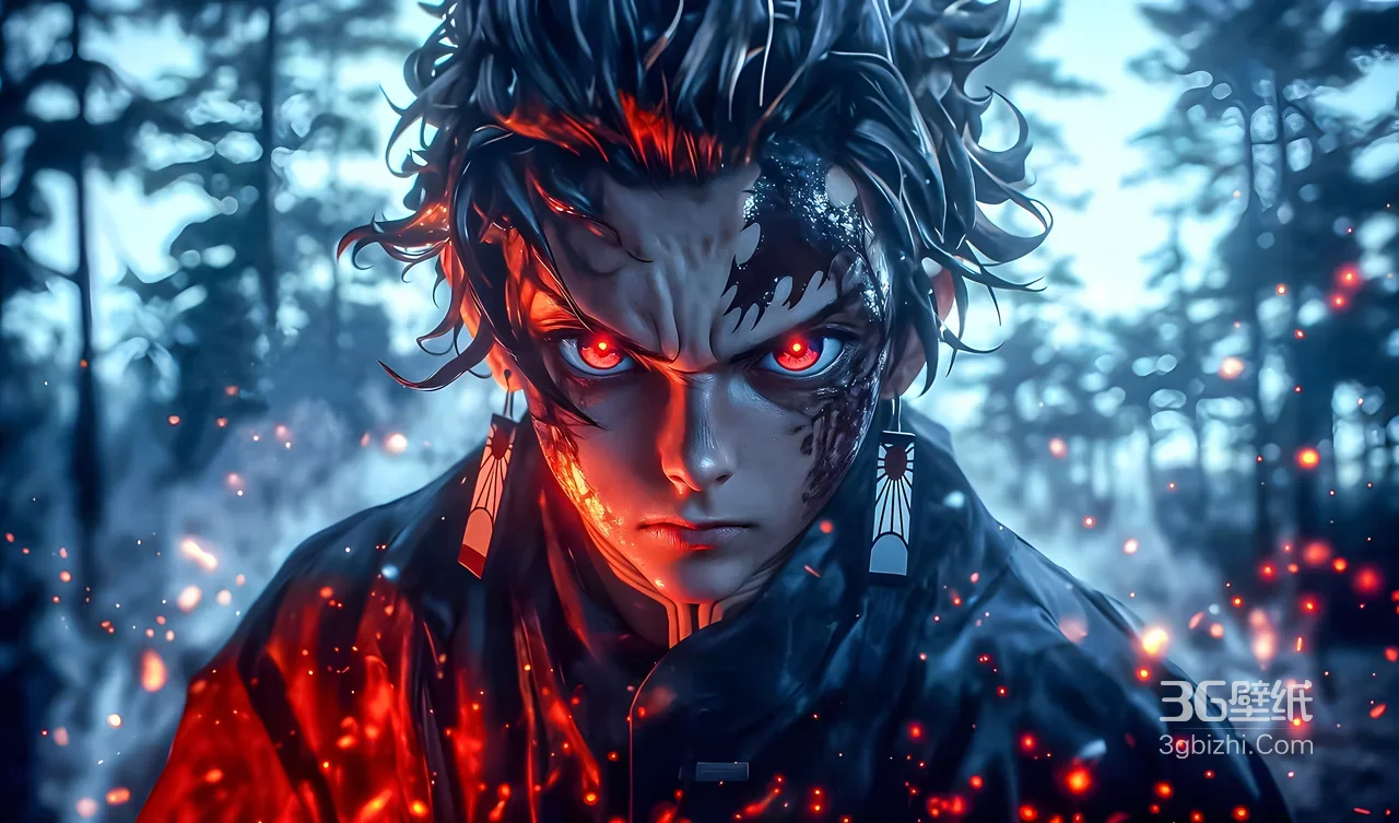 炭治郎·鬼化火焰 暗黑写实风 鬼灭之刃电脑壁纸热门款1