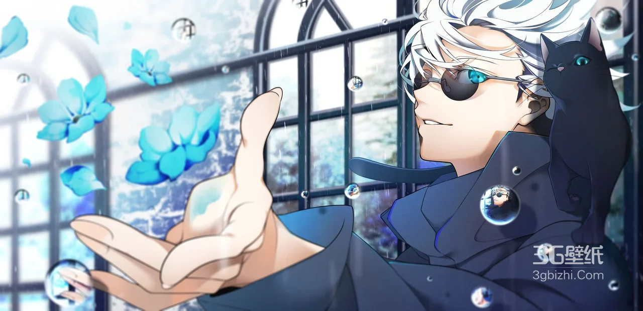 五条悟·咒术回战 唯美二次元 黑猫相伴 宽屏桌面背景1