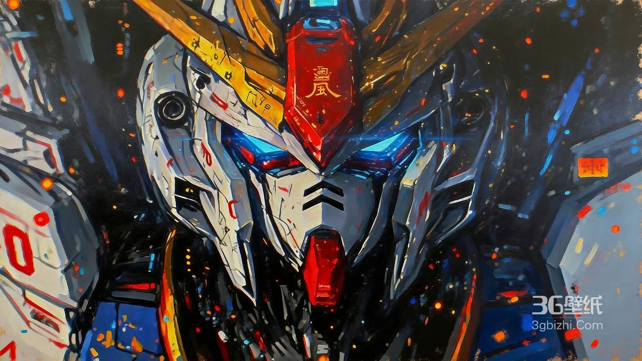 灵风高达·蓝光眼眸 油画风科幻动漫电脑壁纸1