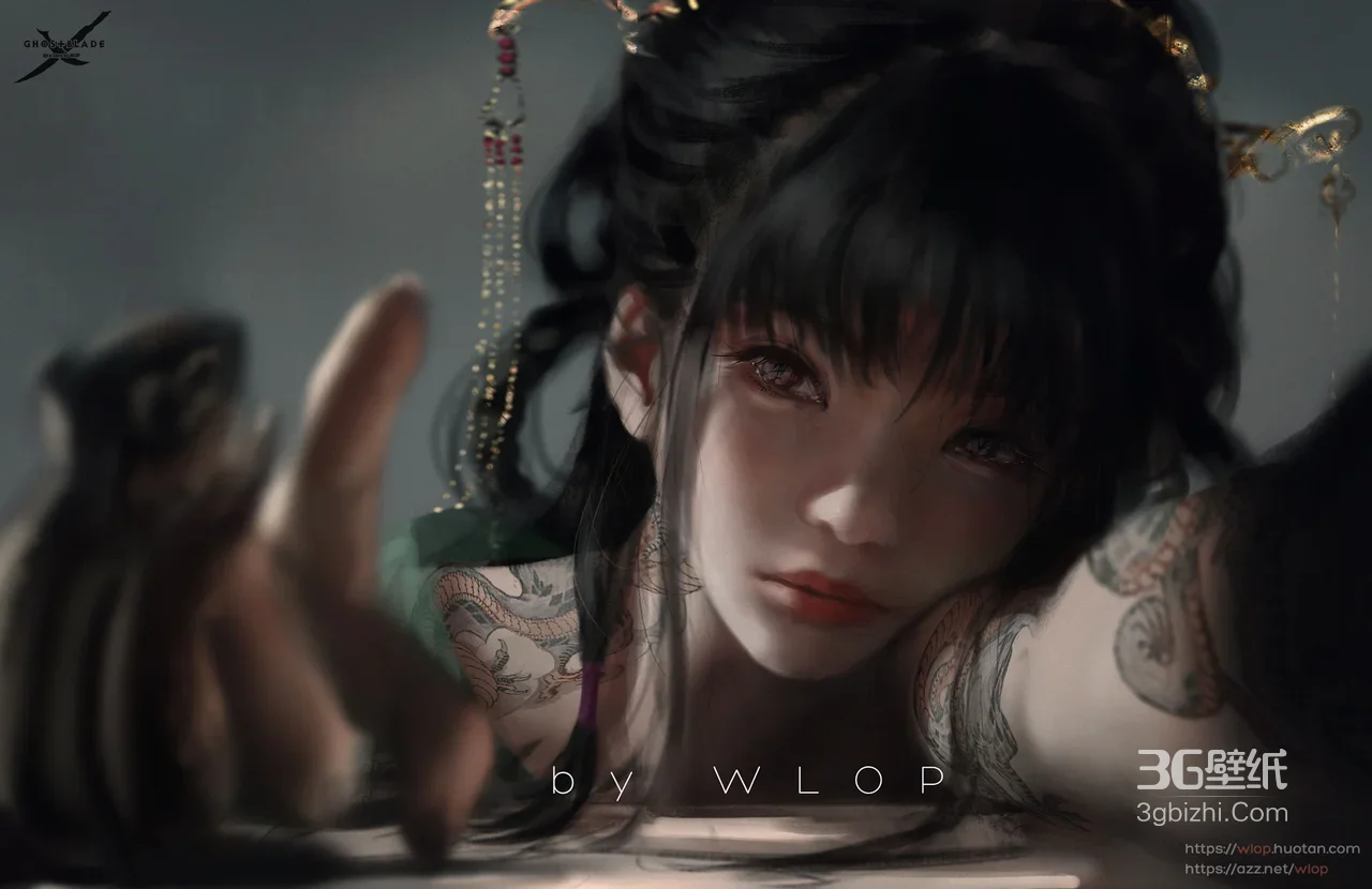 WLOP绘古风纹身女子·国风写实风 电脑壁纸1