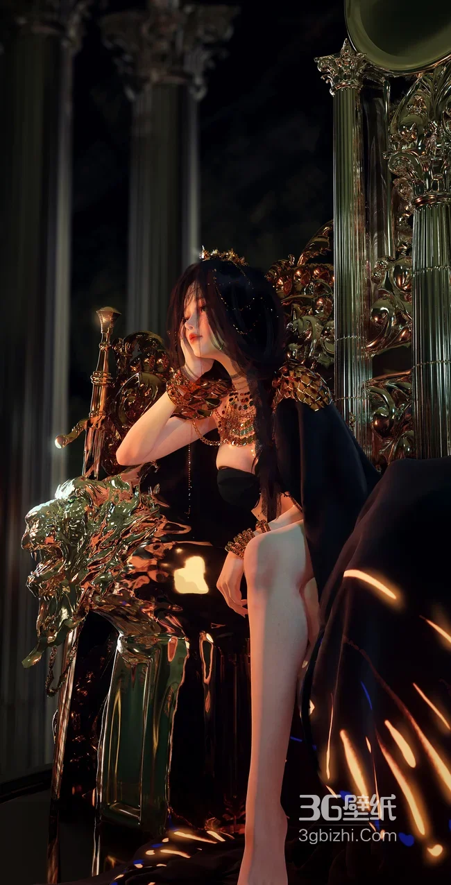 暗黑华丽王座女王·黑金奢饰3D建模 高人气手机壁纸1