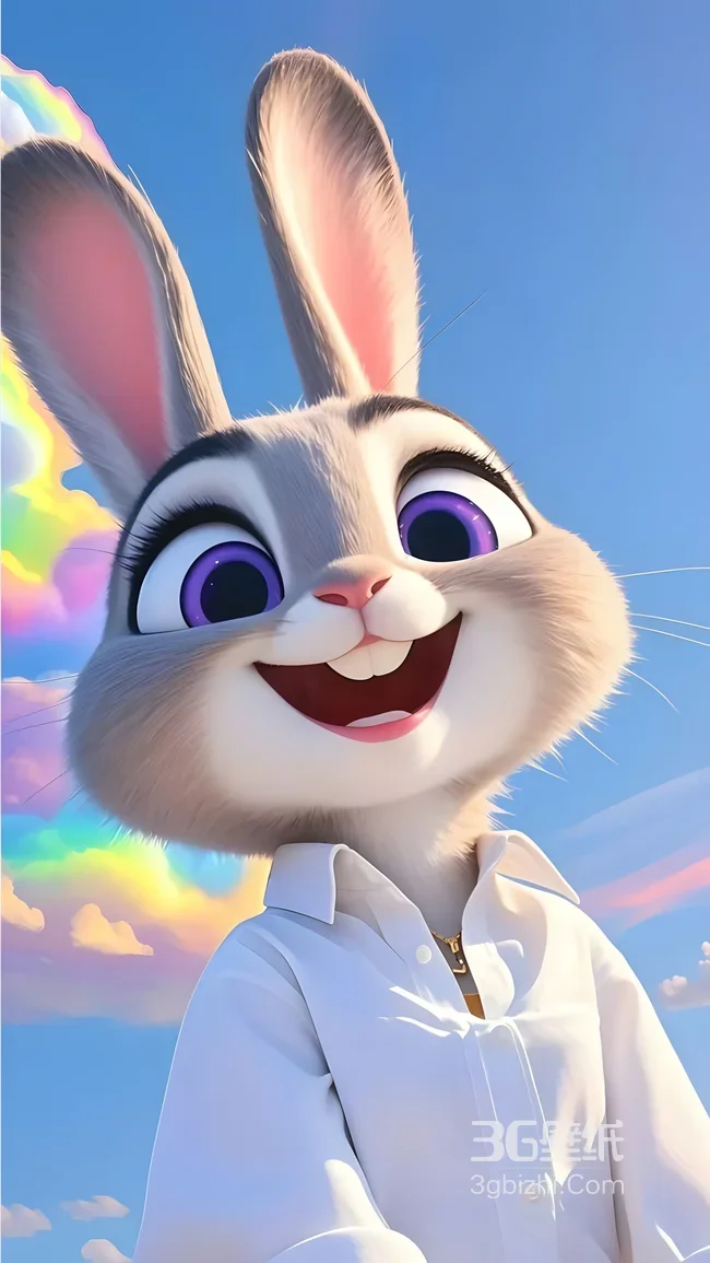 朱迪·霍普斯·萌笑 卡通《疯狂动物城》彩虹背景手机壁纸1