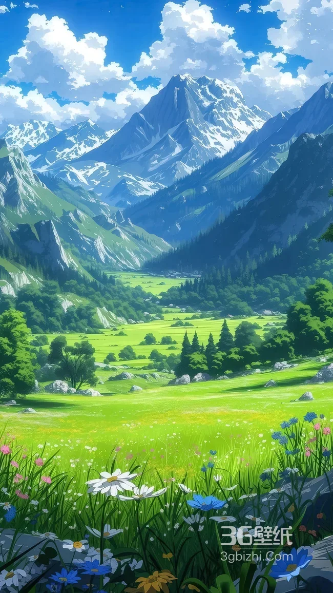 动漫风山间草原花海·唯美治愈 清新手机壁纸1