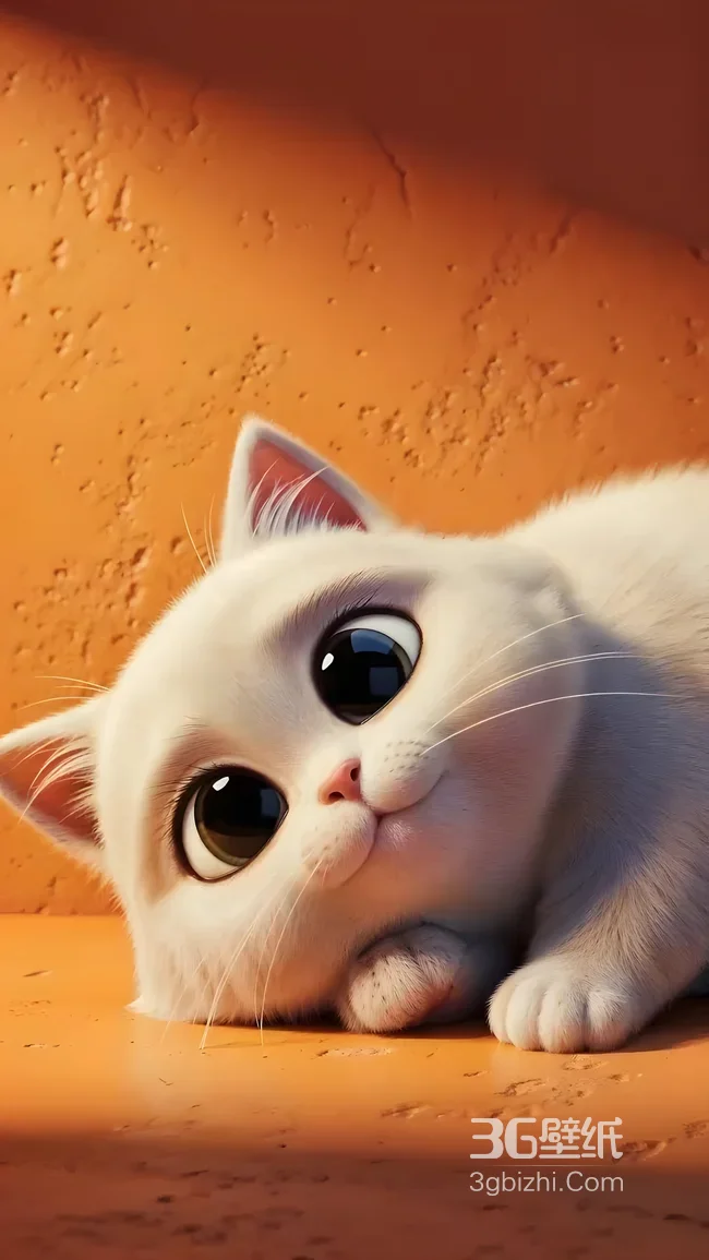 治愈系3D萌系小白猫·软萌大眼萌宠手机壁纸1