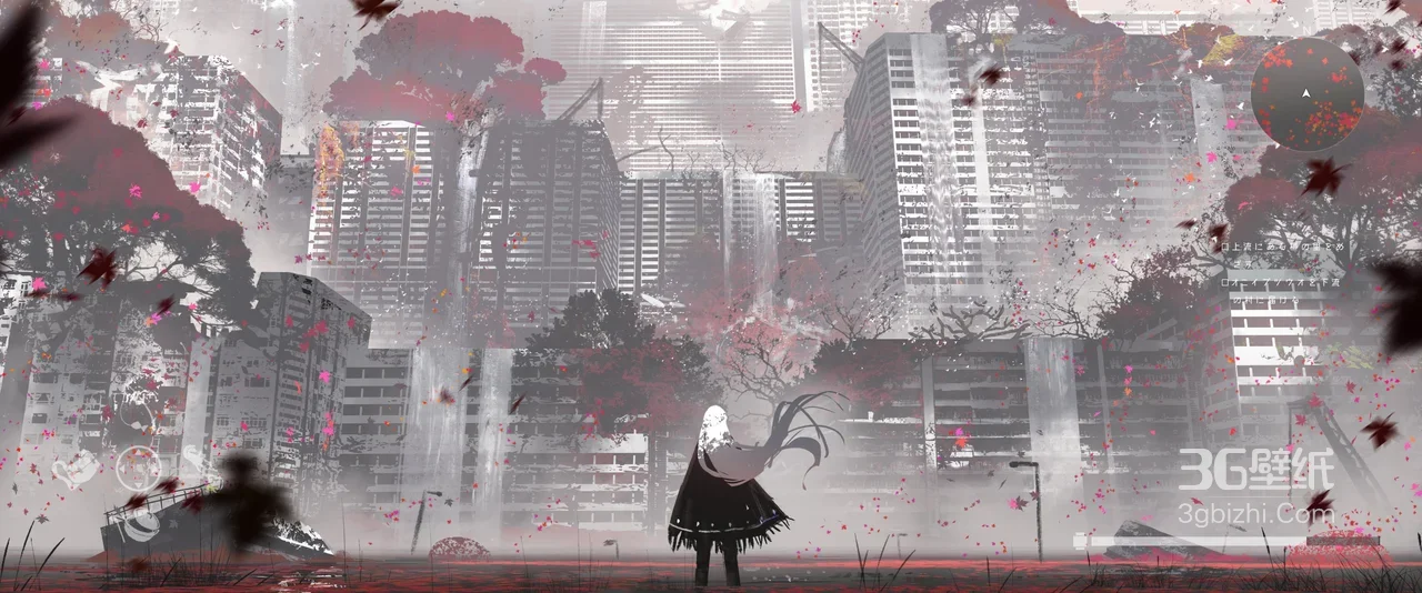 白发黑裙人物·废墟都市·暗黑唯美二次元废土风电脑壁纸1