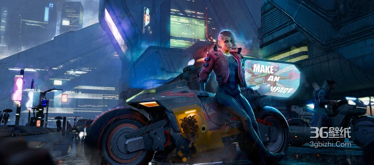 赛博朋克2077 机车少女·赛博朋克风超宽屏车机壁纸1