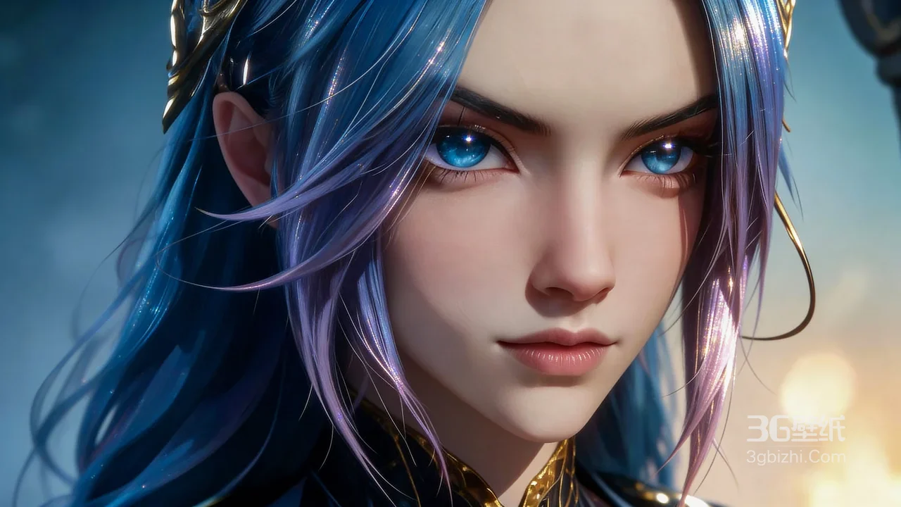 金饰蓝发少女·唯美写实CG风 电脑壁纸推荐1