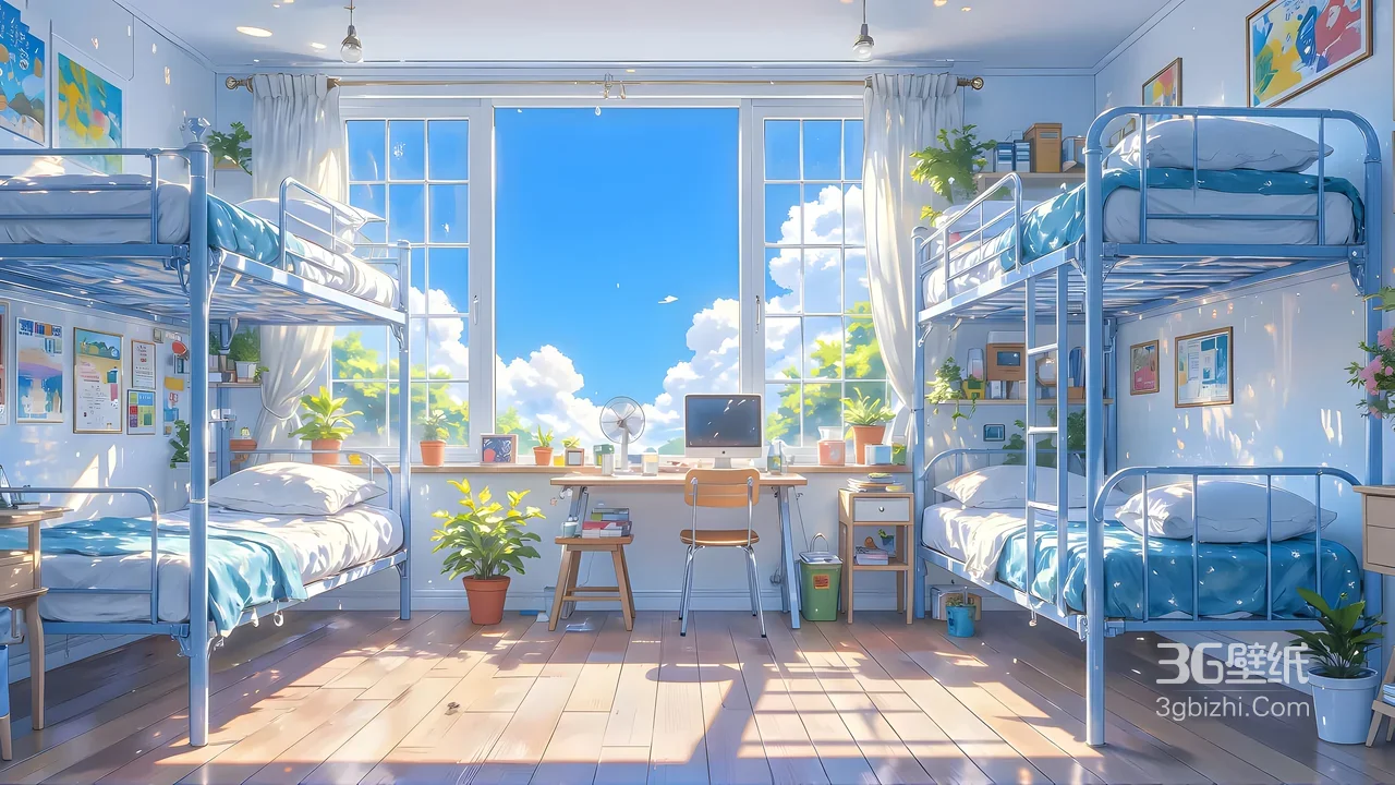 阳光宿舍场景·日系清新风·二次元 治愈系宿舍电脑桌面背景1