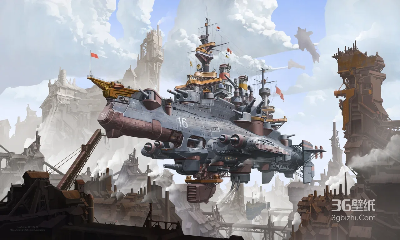 蒸汽朋克空中战舰16·工业机械城 创意电脑壁纸1