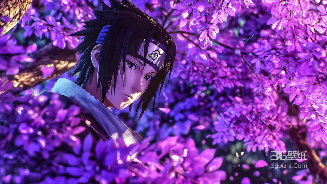 宇智波佐助·紫花海环绕 火影忍者唯美电脑壁纸1