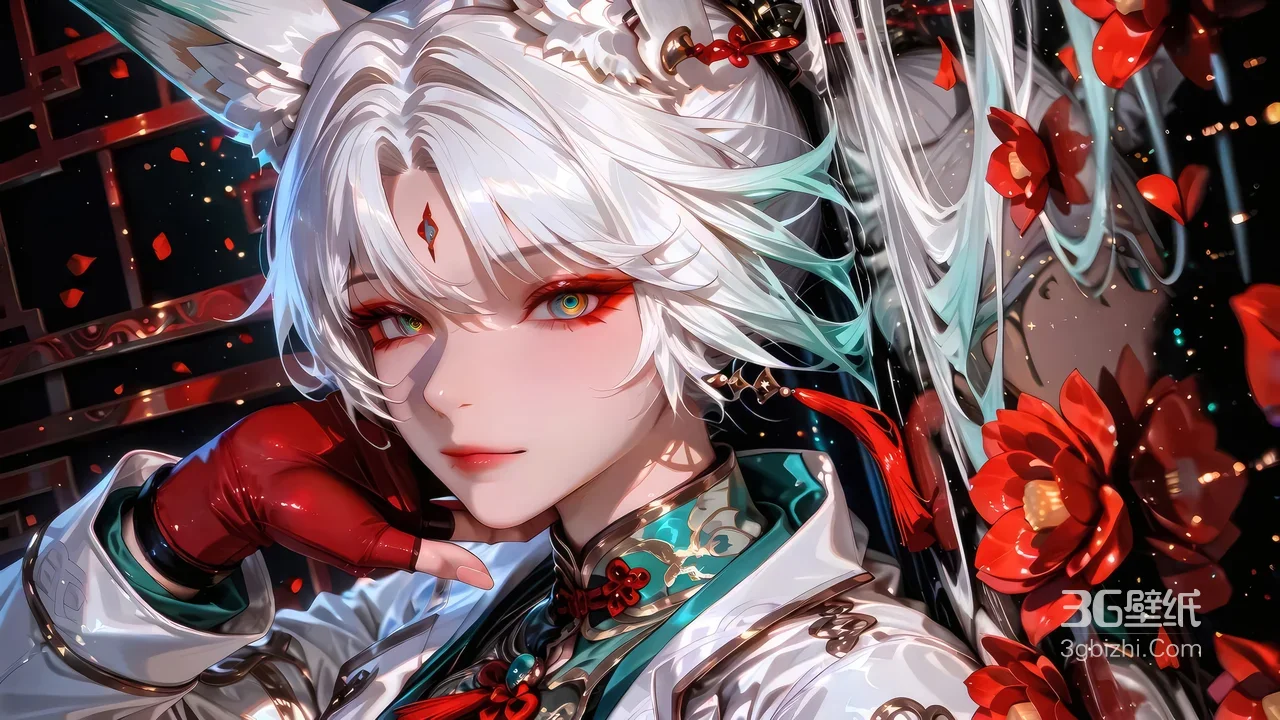 狐耳白发·华美国风游戏角色 宽屏电脑壁纸1