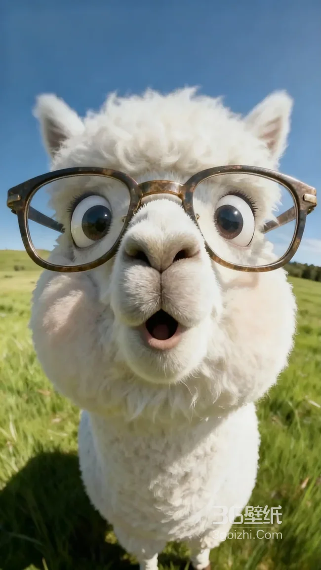 戴眼镜拟人羊驼·清新治愈风 草地萌趣宠物壁纸1
