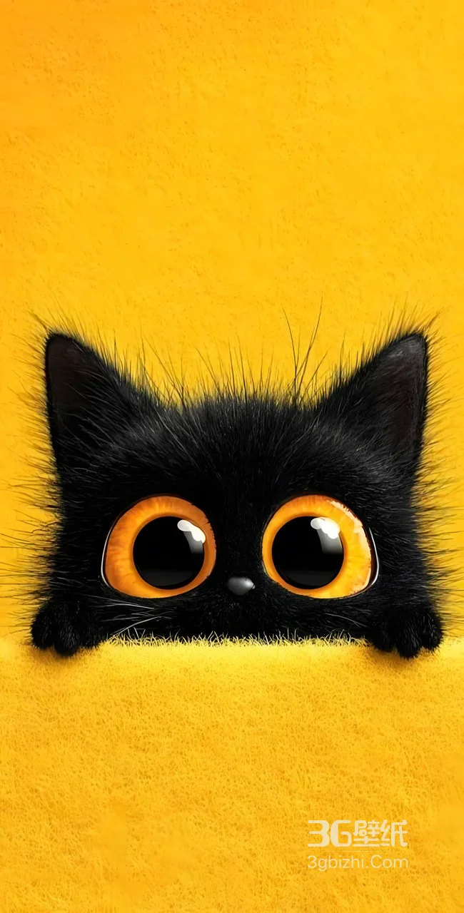 黑毛橙眼萌趣小猫·治愈风 超萌宠物手机壁纸1