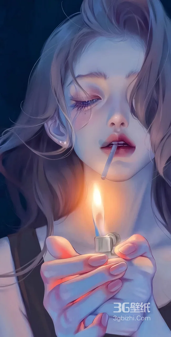 手绘少女·点火瞬间 唯美写实风原创插画 氛围感手机壁纸1